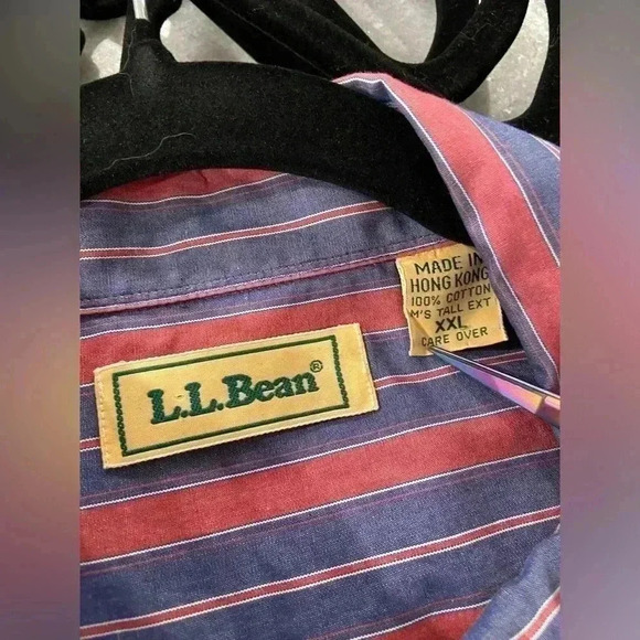 VTG L.L. Bean 80s Men’s Pointed Collar Striped Cotton Red Blue Button Down XXL T - Picture 10 of 11